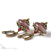 Украшения handmade. Livemaster - original item Earrings Karkade lampwork burgundy Murano glass brass. Handmade.