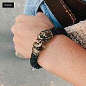Украшения ручной работы. Ярмарка Мастеров - ручная работа Bronze bracelet Snake, leather. Handmade.