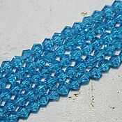 Материалы для творчества handmade. Livemaster - original item Biconuses 3 mm 60 pcs on a Blue aquamarine thread. Handmade.