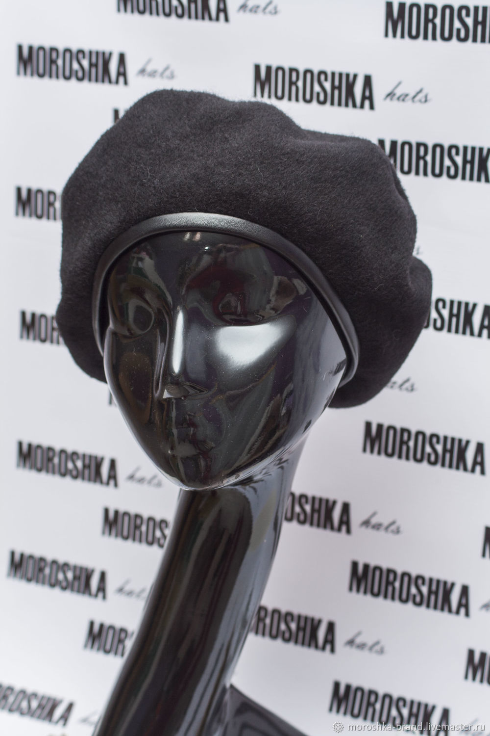 Берет женский из чёрной шерсти с кантом из кожи, тёплый купить в ...