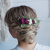 Свадебный салон handmade. Livemaster - original item Burgundy hair accessories, bridal headpiece floral, burgundy hair comb. Handmade.