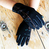 Аксессуары handmade. Livemaster - original item Black suede leather gloves."Grass blade song " Size 8. Handmade.