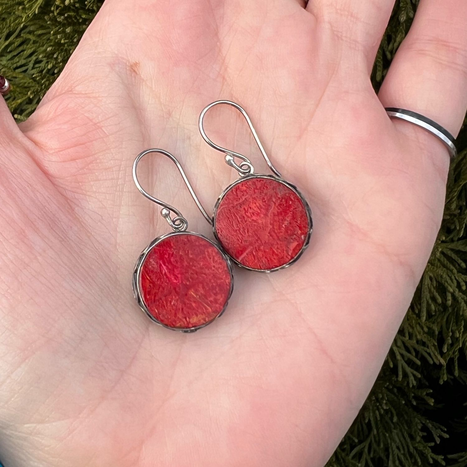 Винтаж: Серьги с натуральным красным кораллом , серебро 925, ручная ...