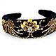 Black and gold bezel in Russian style. Voluminous high embroidered bezel, Headband, Moscow,  Фото №1