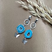 Украшения handmade. Livemaster - original item Long earrings with blue geodes agate 