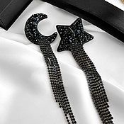 Украшения handmade. Livemaster - original item Black Asymmetric Starry Night Earrings. Monoserga Month. Handmade.