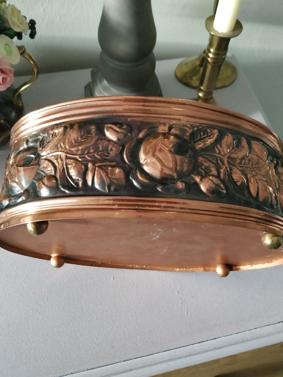 Винтаж: Овальное кашпо из металла (латуни?). Кашпо для цветов ...