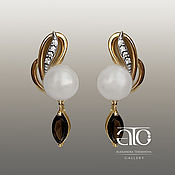 Украшения handmade. Livemaster - original item earrings: Gold earrings with sea pearls and rauchtopazes. Five hundred eighty five. Handmade.