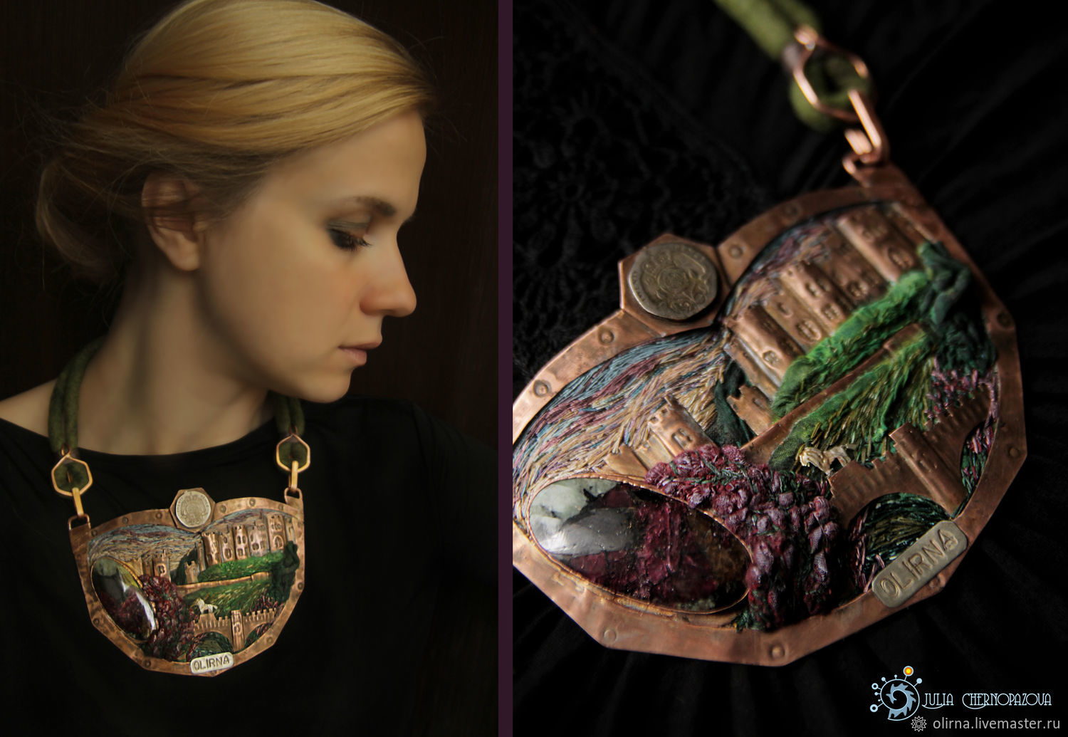 "Alnwick Castle" колье медь, серебро, вышивка заказать на Ярмарке