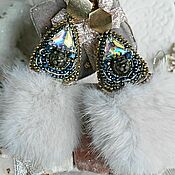 Украшения handmade. Livemaster - original item Fur, mink Earrings with embroidery 