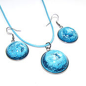 Украшения handmade. Livemaster - original item Set of blue pendant and earrings made of epoxy resin. Handmade.
