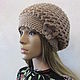 Knitted voluminous beret in beige color, Berets, Petrozavodsk,  Фото №1