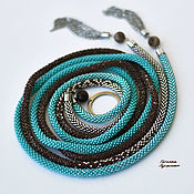 Аксессуары handmade. Livemaster - original item Thin belt beaded rope with agate turquoise brown. Handmade.