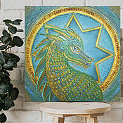 Картины и панно handmade. Livemaster - original item Starry emerald dragon, amber painting on handmade canvas. Handmade.
