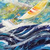 Картины и панно handmade. Livemaster - original item Yacht. Sailboat on the waves. Painting on canvas Regatta. Handmade.