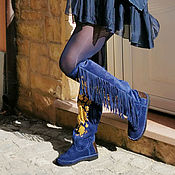 Обувь ручной работы handmade. Livemaster - original item Boots: LARRY blue high boots embroidered with fringe. Handmade.