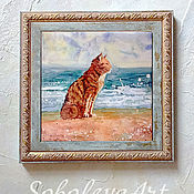 Картины и панно handmade. Livemaster - original item The picture with the Cat the cat at the Beach Mural on the wall Ceramic Panels. Handmade.