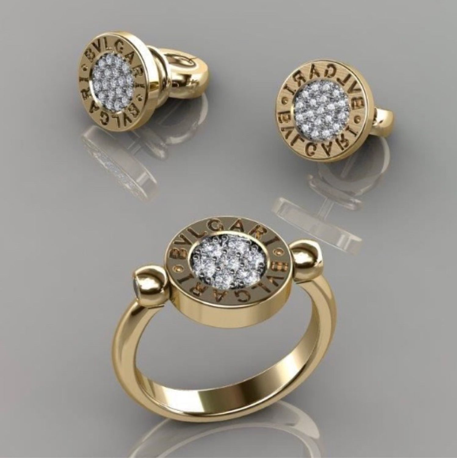 Комплект серьги и кольцо «Булгари» из золота с бриллиантами. Реплика в интернет-магазине Ярмарка Мастеров по цене 117000 ₽ – NLW0GRU