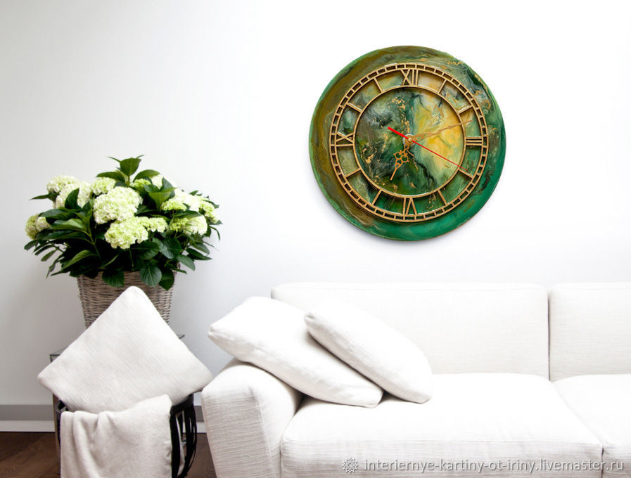 Круглые Часы классические зеленого цвета с золотом и римскими цифрами в ...