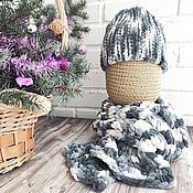 Аксессуары handmade. Livemaster - original item Knitted beanie hat and large openwork scarf (2 m). Handmade.