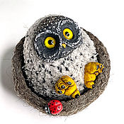 Для дома и интерьера handmade. Livemaster - original item A white owl in a nest with a ladybug. Handmade.