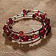Multi-row bracelet on memory wire made of lampwork beads red, Bead bracelet, Irkutsk,  Фото №1