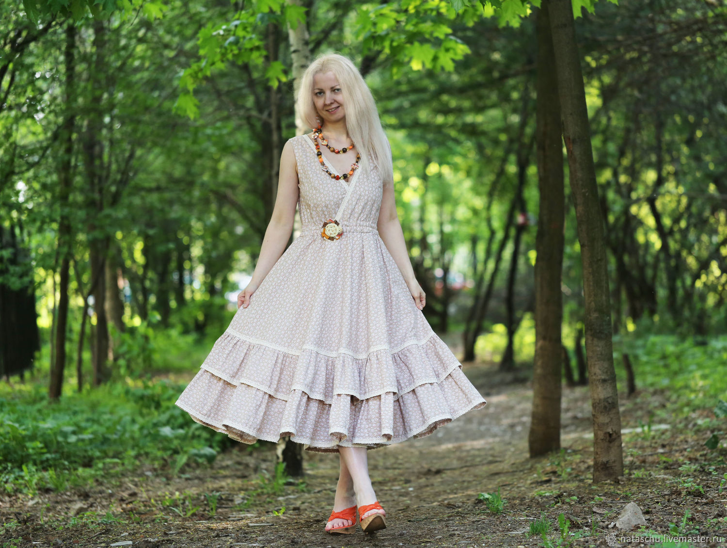 Бежевое Хлопковое Платье