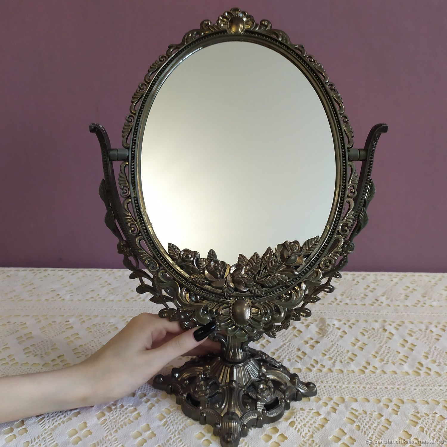 Винтаж: 39 см. Будуарное, поворотное зеркало в оправе на ножке купить в ...