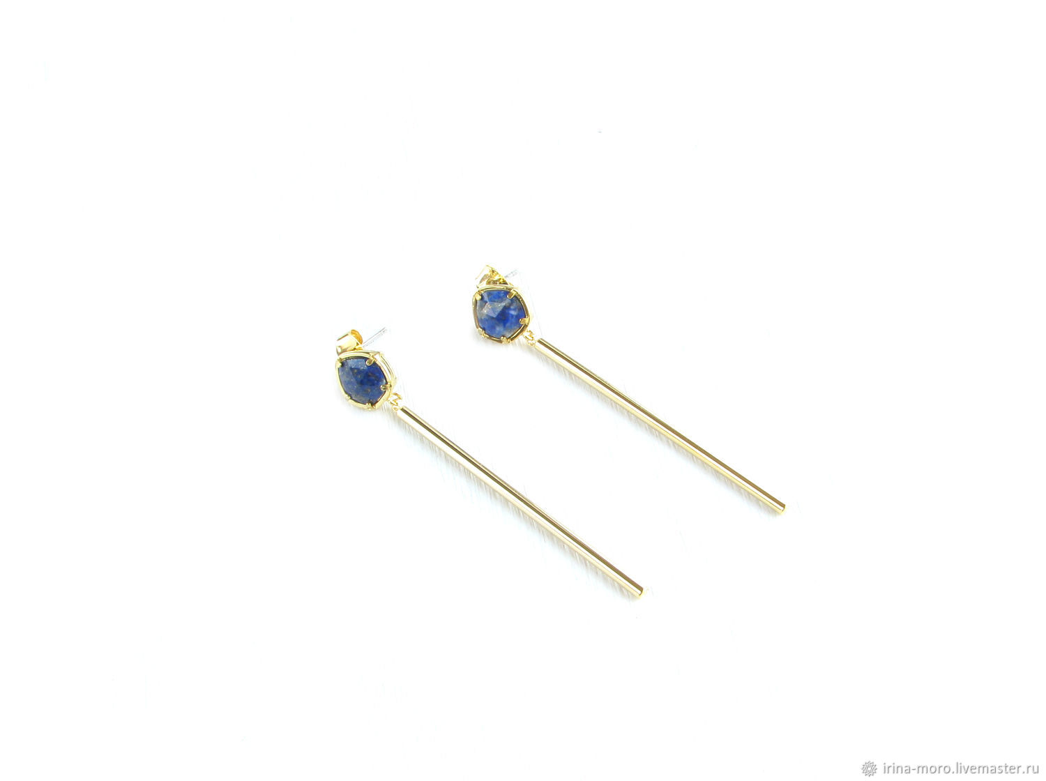Lapis Lazuli Earrings, Long Hanging Lapis Lazuli Gold Earrings, Earrings, Moscow,  Фото №1