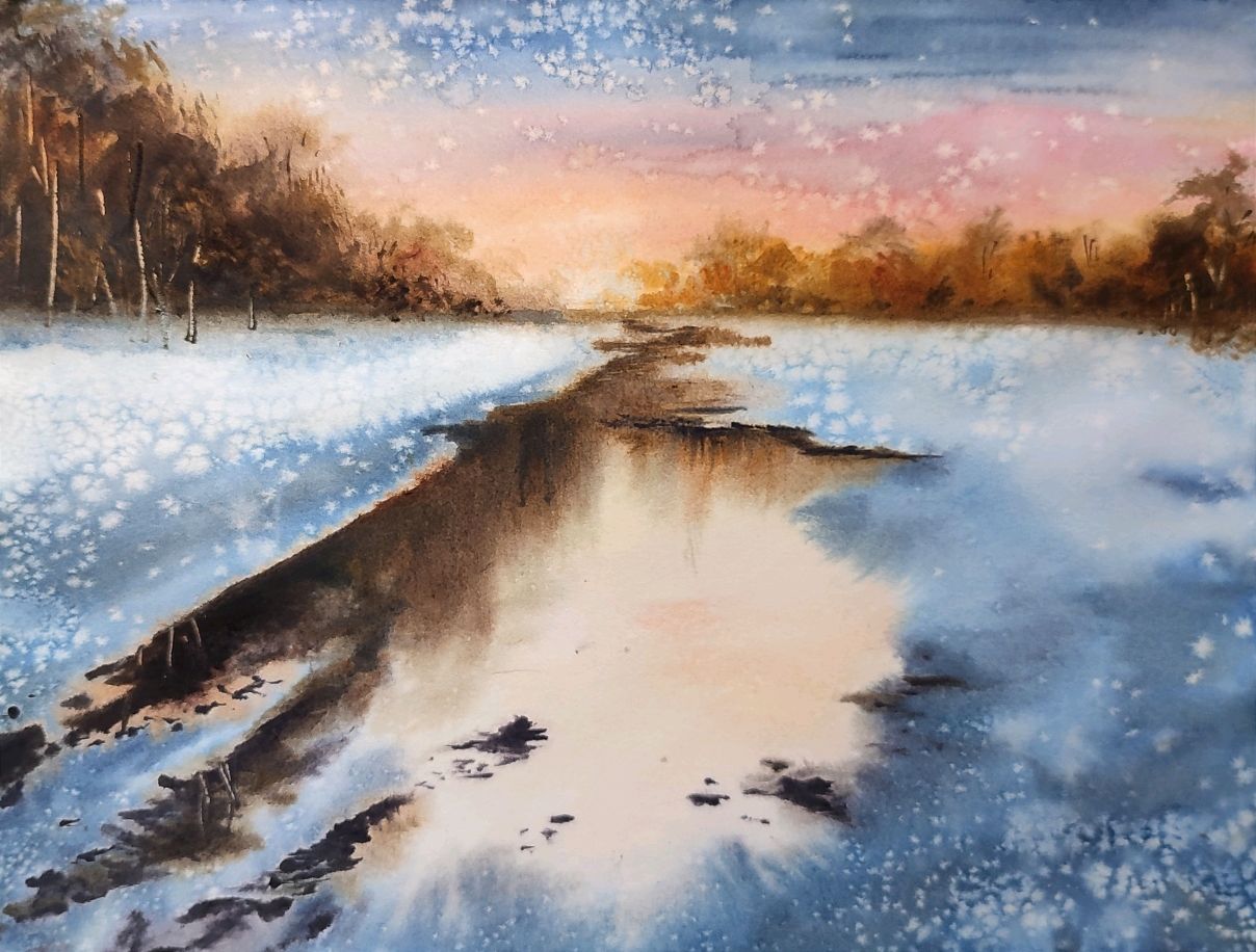 Зима. Акварельная картина в интернет-магазине Ярмарка Мастеров по цене ...