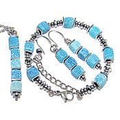 Украшения handmade. Livemaster - original item Jewelry set agate veins of the dragon blue earrings bracelet and pendant. Handmade.