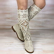Linen boots with embroidery women's linen