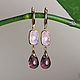 Long earrings with droplets and pink crystals, Earrings, Moscow,  Фото №1
