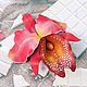Брошь цветок из кожи Орхидея. Раскаленное солнце, Брошь-булавка, Ростов-на-Дону,  Фото №1