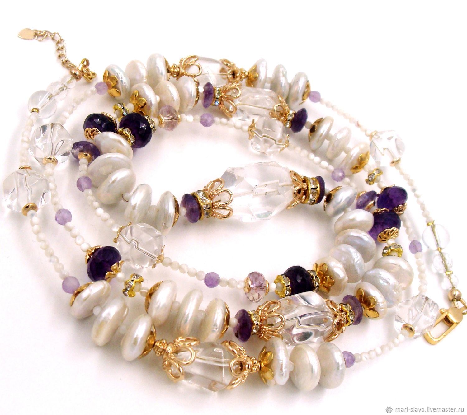 Бусы из натурального жемчуга аметиста хрусталя Подарок женщине купить в ...