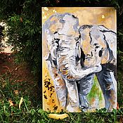 Картины и панно handmade. Livemaster - original item Sand elephants, painting on a tree. Handmade.