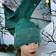 Hat and bactus 'Poema' Italian merino, greens, Headwear Sets, Chelyabinsk,  Фото №1