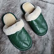Обувь ручной работы handmade. Livemaster - original item Sheepskin Leather Slippers green. Handmade.