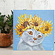 Picture cat in a wreath of sunflowers oil Painting cute cat. Pictures. Yulia Berseneva ColoredCatsArt. My Livemaster. Фото №5