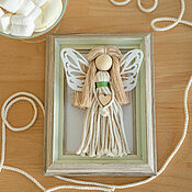 Для дома и интерьера handmade. Livemaster - original item Macrame doll. White dress,  in photo frame Green belt. Handmade.