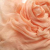 Батик шелковый платок «Маки» Голубой розовый Авторская роспись