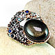 "Obsidian" кольцо серебро с обсидианом сапфирами топазом, Кольца, Владивосток,  Фото №1