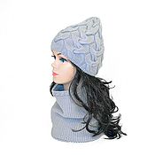 Аксессуары handmade. Livemaster - original item Beanie grey hat and snood braids Merino demi-season women`s set. Handmade.