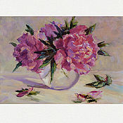 Картины и панно handmade. Livemaster - original item Oil painting of peonies in a vase, pink peonies. Handmade.