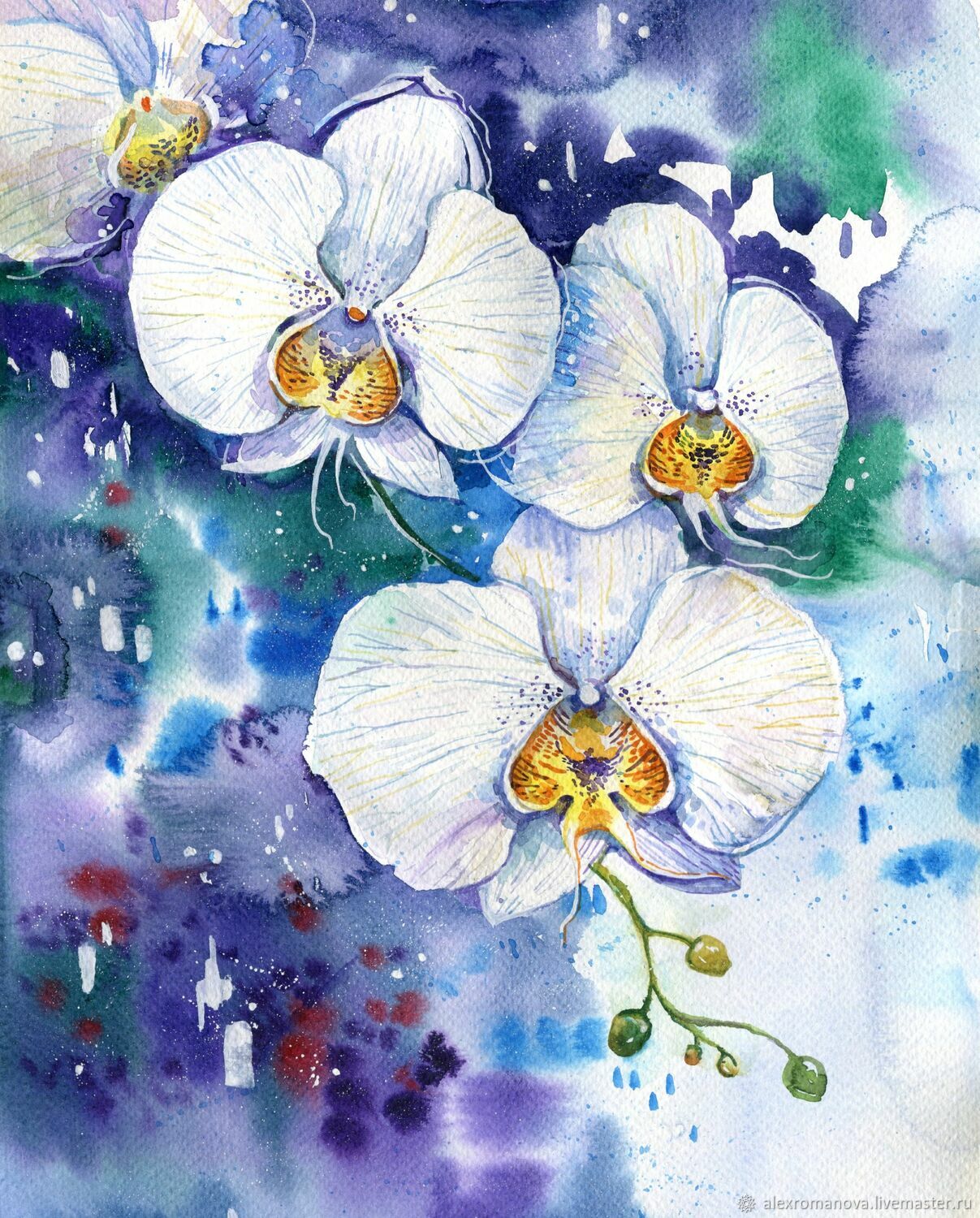 Орхидея акварелью