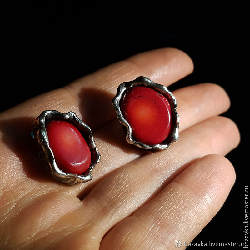 Серебряные серьги с кораллом Lady in red в интернет-магазине Ярмарка ...