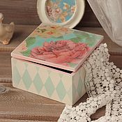 Basket box wooden with handle in the style of shabby decoupage