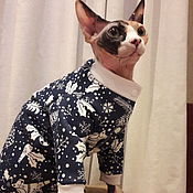 Одежда для кошек "майка тёмная Рыбки 3D"