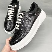 Обувь ручной работы handmade. Livemaster - original item Crocodile leather sneakers, in black, unisex model!. Handmade.