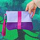 Cosmetic bag purse suede and leather with tassel Violet with fuchsia. Beauticians. Katorina Rukodelnica HandMadeButik. Online shopping on My Livemaster.  Фото №2
